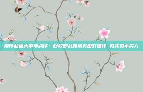 银行业重大事项点评:财政部战略投资国有银行 夯实资本实力