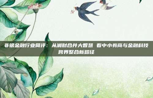 非银金融行业简评:从湘财合并大智慧 看中小券商与金融科技跨界整合新路径