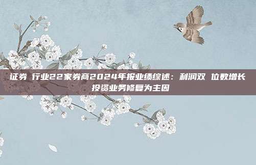 证券Ⅱ行业22家券商2024年报业绩综述:利润双 位数增长 投资业务修复为主因