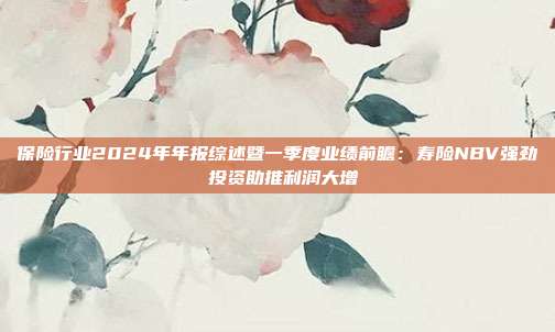 保险行业2024年年报综述暨一季度业绩前瞻:寿险NBV强劲 投资助推利润大增