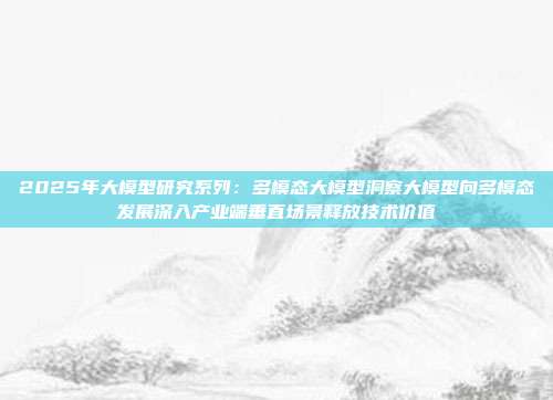 2025年大模型研究系列:多模态大模型洞察大模型向多模态发展深入产业端垂直场景释放技术价值