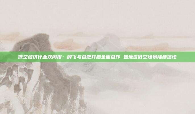 低空经济行业双周报:峰飞与合肥开启全面合作 各地区低空场景陆续落地