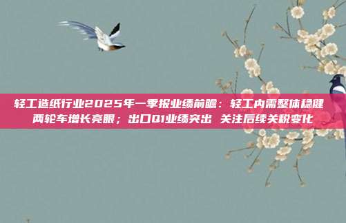 轻工造纸行业2025年一季报业绩前瞻:轻工内需整体稳健 两轮车增长亮眼;出口Q1业绩突出 关注后续关税变化