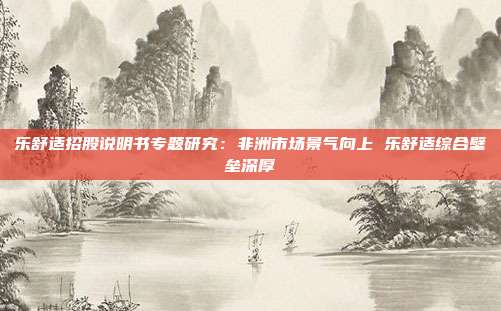 乐舒适招股说明书专题研究:非洲市场景气向上 乐舒适综合壁垒深厚