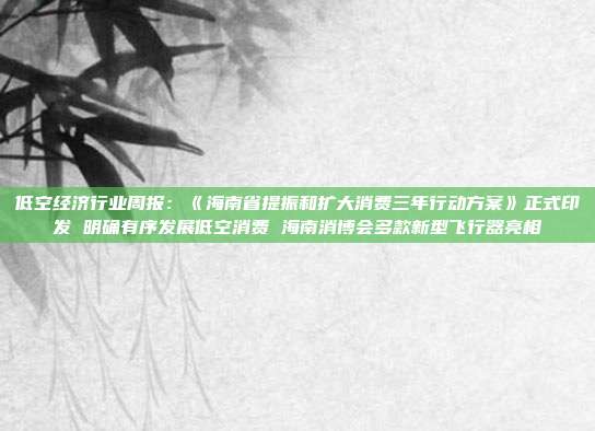 低空经济行业周报:《海南省提振和扩大消费三年行动方案》正式印发 明确有序发展低空消费 海南消博会多款新型飞行器亮相