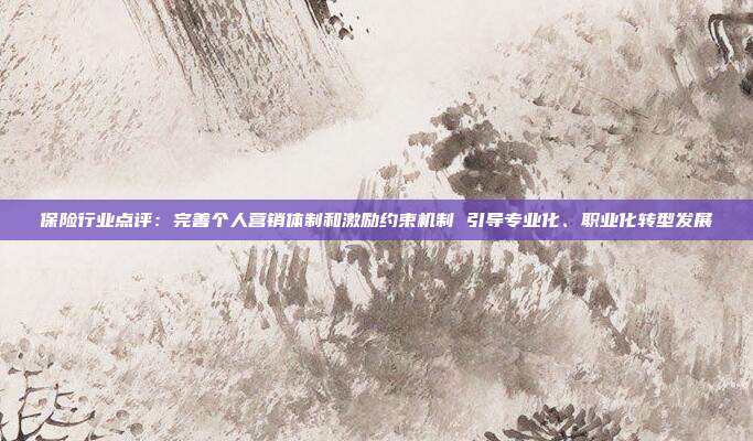 保险行业点评:完善个人营销体制和激励约束机制 引导专业化、职业化转型发展