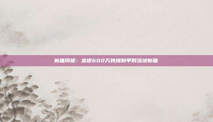 新疆周报:富德600万吨煤制甲醇落地新疆