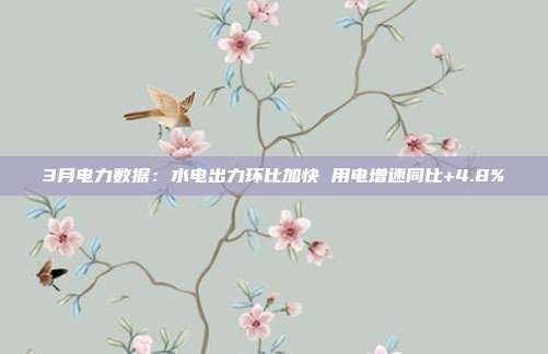 3月电力数据:水电出力环比加快 用电增速同比+4.8%