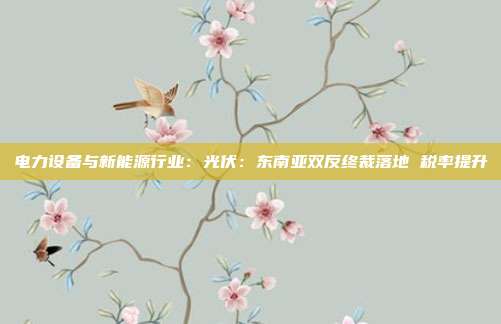 电力设备与新能源行业:光伏:东南亚双反终裁落地 税率提升