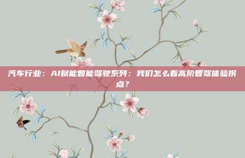 汽车行业:AI赋能智能驾驶系列:我们怎么看高阶智驾体验拐点?