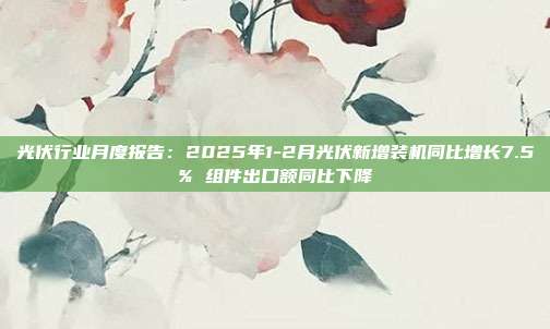 光伏行业月度报告:2025年1-2月光伏新增装机同比增长7.5% 组件出口额同比下降