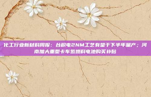 化工行业新材料周报:台积电2NM工艺有望于下半年量产;河南加大重型卡车氢燃料电池购买补贴